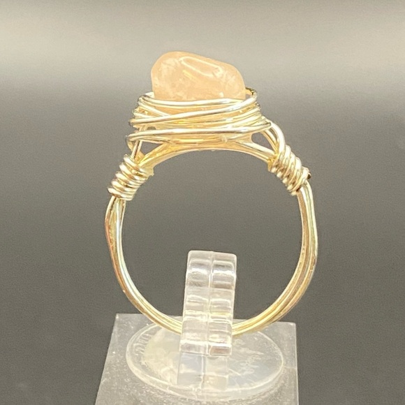 Silver Plated Wire Wrapped Ring with Rose Quartz Stone - Picture 5 of 8